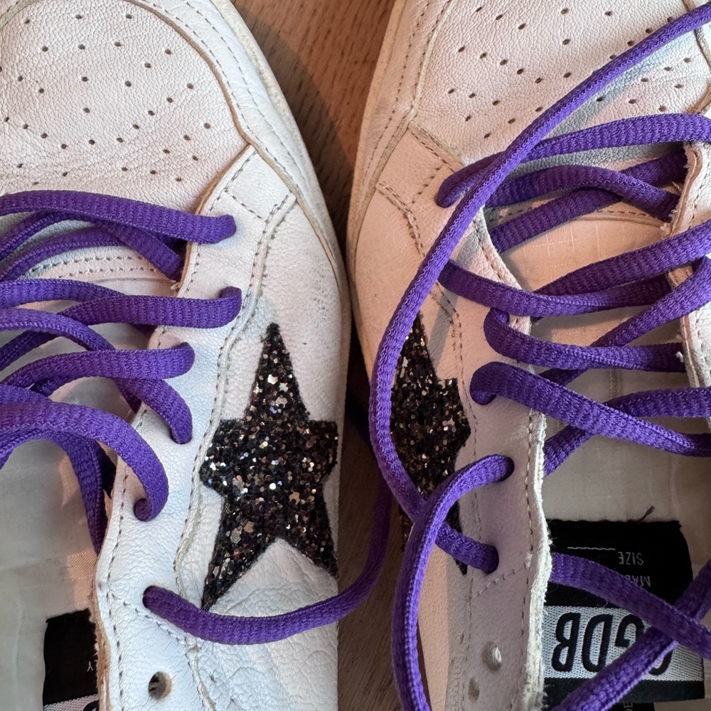 Golden Goose White and Purple Sneakers